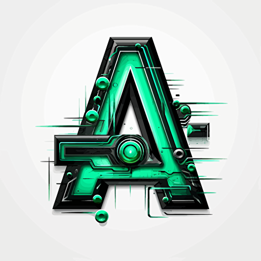futuristic vector logo, stylized letters 'A L', green and black on white background, minimalistic