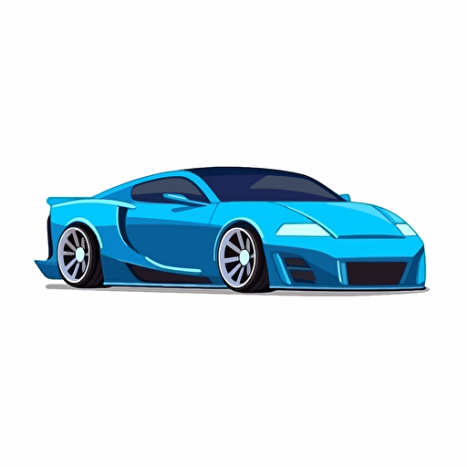 blue sport car front right side simple 2d cartoon vector sticker style white background