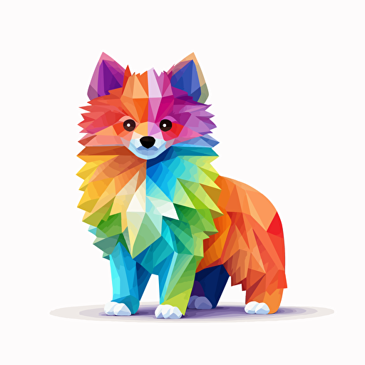 colorfull origami Pomeranian dog, vector art, white background