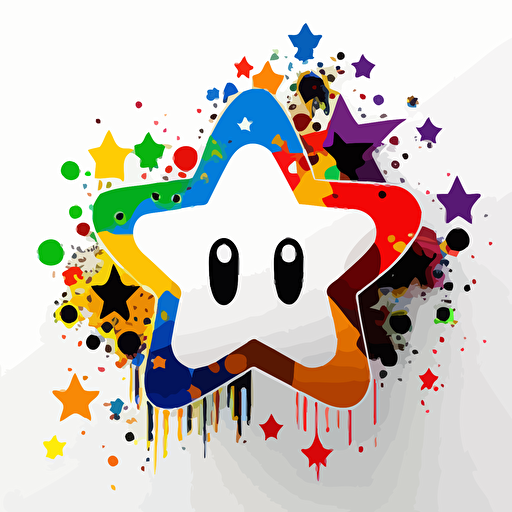 a 2d star, mario 64 star, in the art style of takashi murakami, shooting stars white background, vector