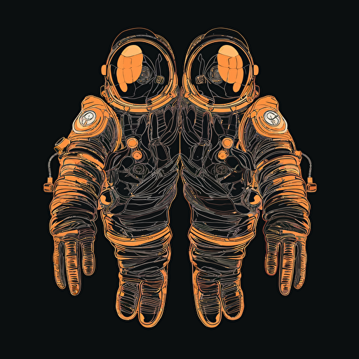 a pair of astronaut hands in gloves on, back of the hands are shown,black background, 2d vector