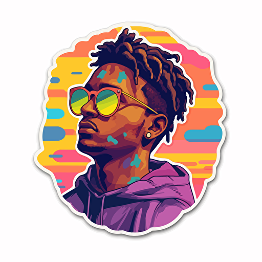 juicewrld music artist , Sticker, chill, warm colours, contour, vector, white background