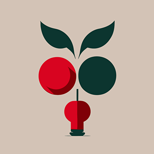 High-concept, retro, David Ogilvy-inspired, minimalistic vector logo, flat 2D cherry icon, abstract shape, nuance, indirectness, simplicity, "Basics Logos" by Index Books.