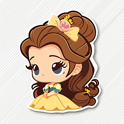 Disney princess belle chibi sticker style vector transparent background