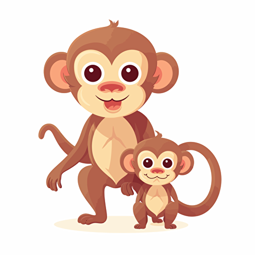 cute mom and baby monkey playing , white background, vector,