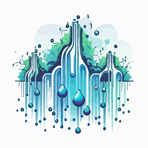 thin Vector logo of a cascading waterfall with gadgets made of water drops, cascading from left to right