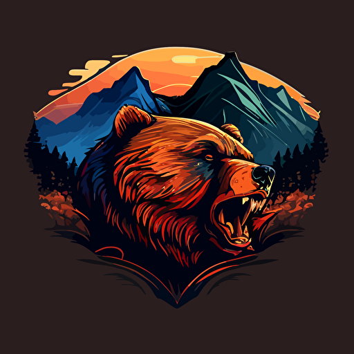 An_emblem_logo_for_a_angry_bear:: mountains in the background, color, vector, v 5
