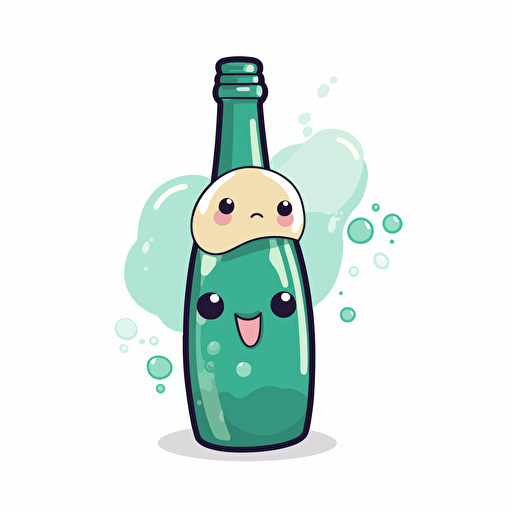 Kawaii floating champaign bubble ny themseles, sticker, flat, 2D, vector, 16 colors, white background, in anime chibi style