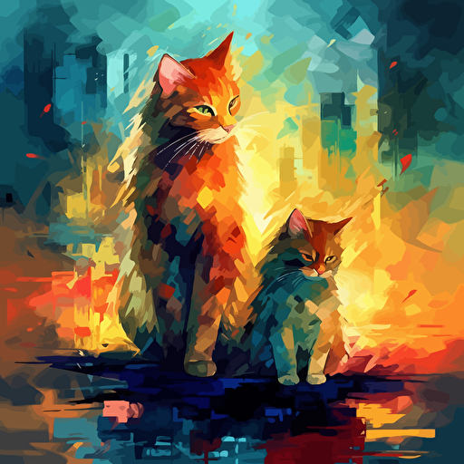 Abstract vector art, cats, style of Beksinski and Leonid Afremov