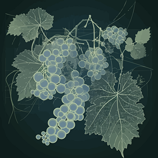 vector bunch of grapes and grapevines x-ray and blueprint