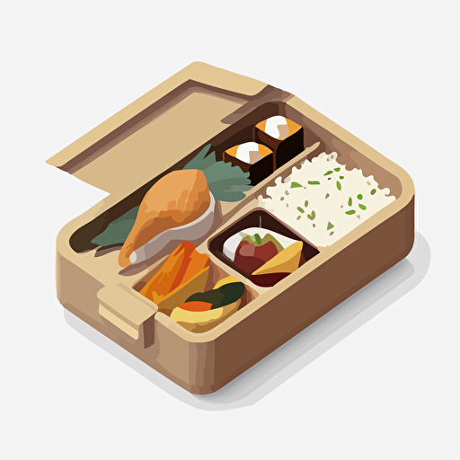 One bento box, isometric minimalistic design, flat, no shadow, vector art, white background