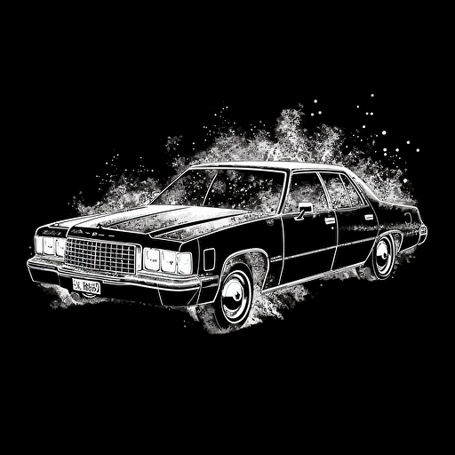 burning police car 32 bit, white on black background, no shading, 2D, vector, minimalist, solid line