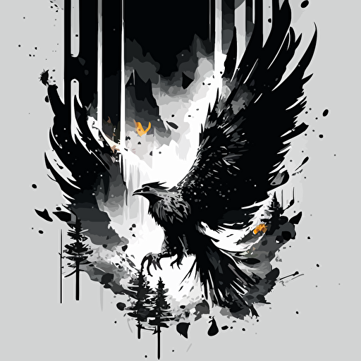 eagle on fire, diving, black and white, bombs in it's talons, vector art,