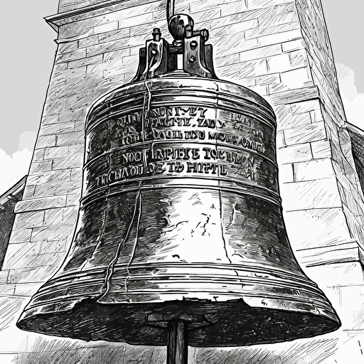 The Liberty Bell, detailed pen and ink drawing, vector image