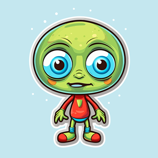 super cute alien pixar style, 2d flat design, vector, cut sticker