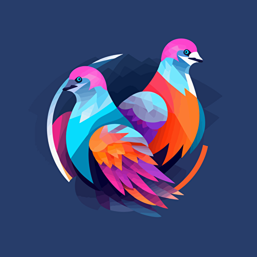 flat vector logo, two pigeons, abstract