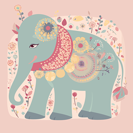 A flat detailed vector illustration of a cute elephant in pastel colors