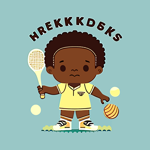 tennis logo for kindergarden in the style of Jerry Pinkney, minimalist flat vector image