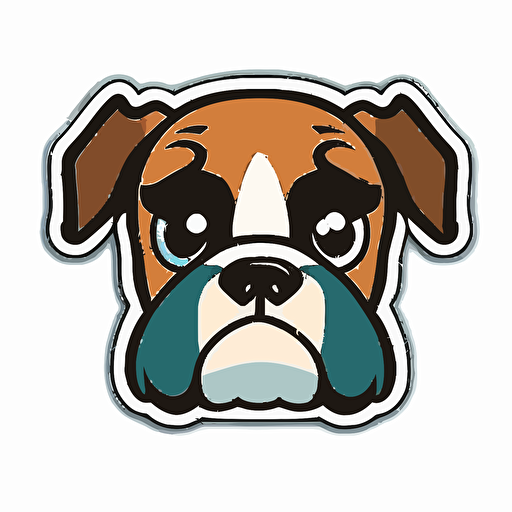 Cute, happy, boxer dog head sticker logo, chibi style, cartoon, clean, vector, 2d, white background, no accessories, without accessories, no text, without text