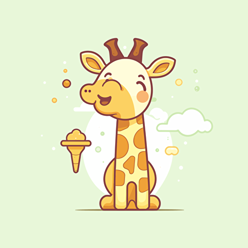 Giraffe, Eating Ice Cream, Happy, Soft Lighting, Comic vector illustration style, flat design, minimalist logo, minimalist icon, flat icon, adobe illustrator, cute, Simple