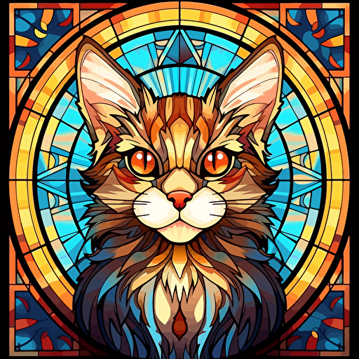 stained glass kitten, hyper detailed, epic composition, vector design on the edges of the image