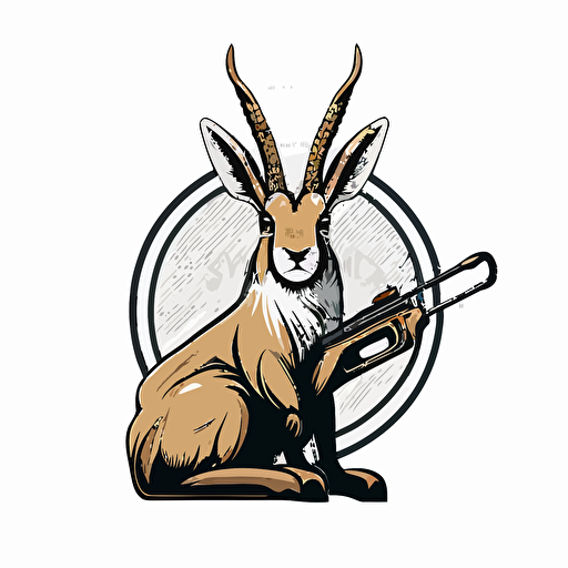 adorable Jackalope with big horns at shooting range, vector logo, vector art, 2d, simple cartoon, saturated, white background