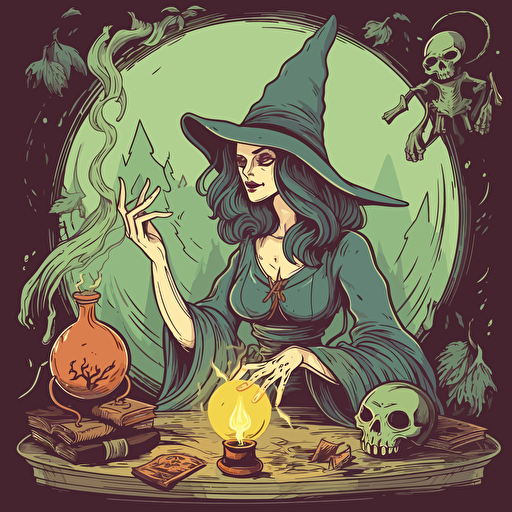 bruja haciendo una pocima magica, vector, fantasia, hongos, hierbas, mitico, interesante, detallado, vector HD