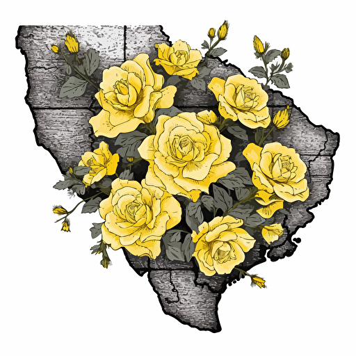Vector drawing of the state map of Texas with small yellow rose flowers inside
