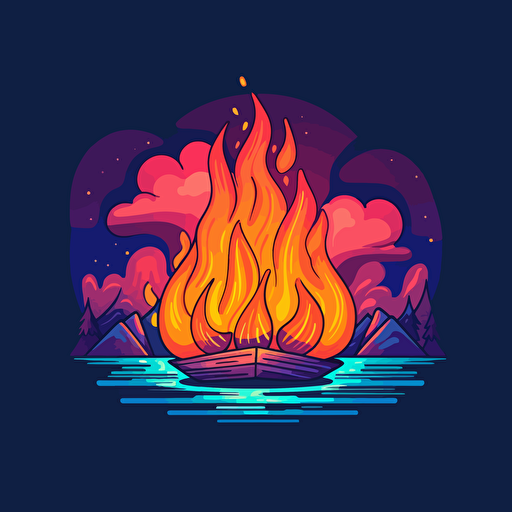 vivid colorful comic illustration of bonfire, colorful vector, game ui design, simple colors, clean background
