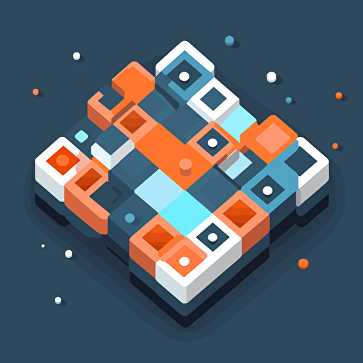 flat vector icon, interconnected united states map, blue and orange and white and dark gray, isometric