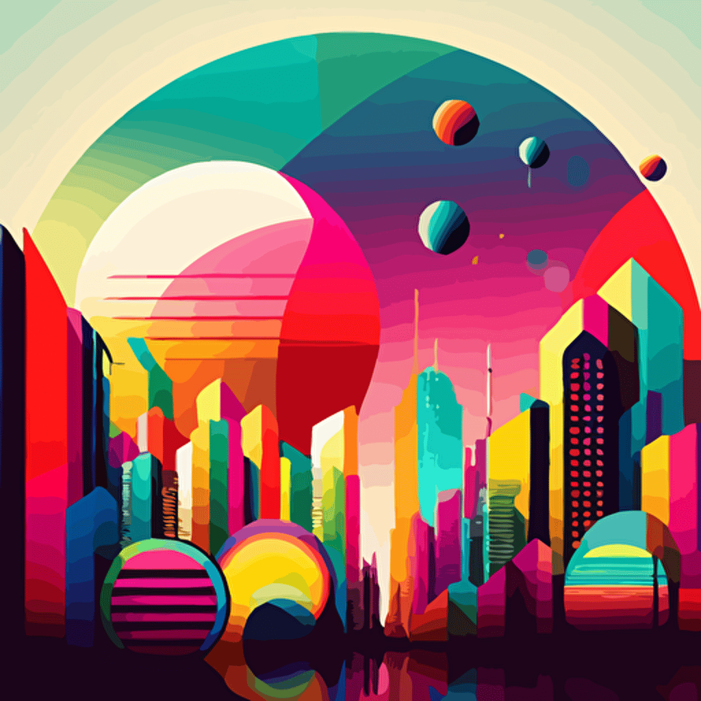 colorful corporate vector art, multiverse of asian cities