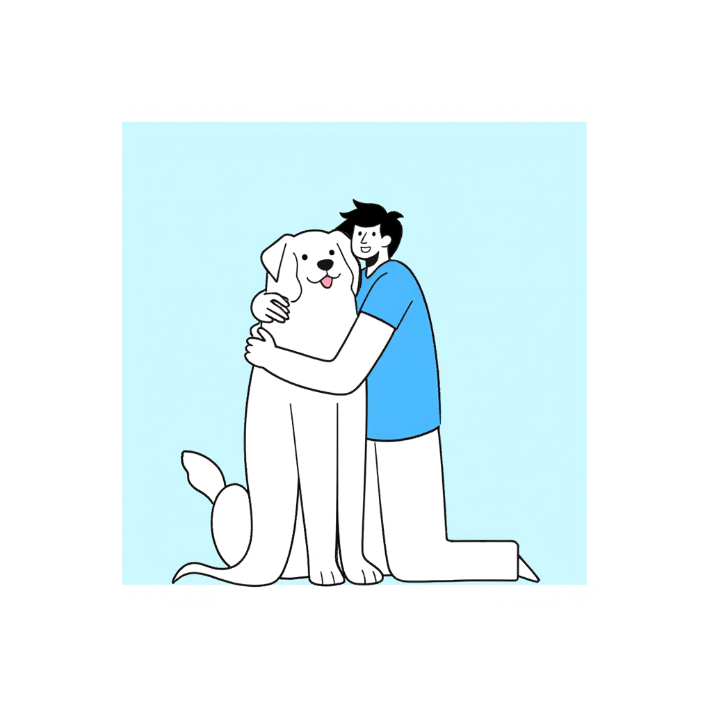 a person hugging a dog