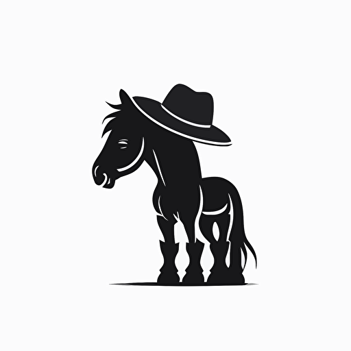 cute pony wearing a cowboy hat, silhouette, white background, minimalistic vector grafisch