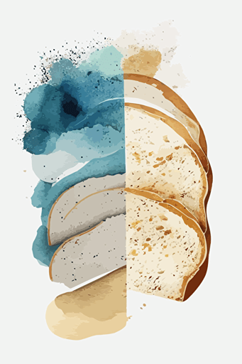 Dusty blue and beige watercolour abstract bread, Minimalist, vector, contour