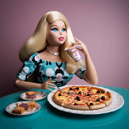 carbie barbie, vector, overweight barbie eating pizza