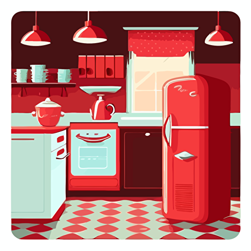 red kitchen scene, high details, clip art, vector style, transparent background