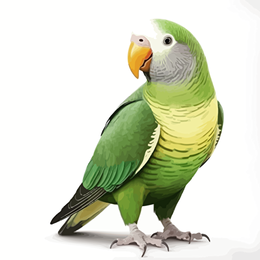 Quaker Parrot bird looking straight in the camera, white bg, vector