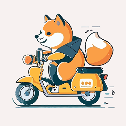 Shiba delivers on a motorcycle, simple flat style, picture, cartoon, vector, white background