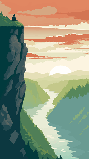 pdf vector image of a person sitting on a cliff overlooking a serene, vast landscape