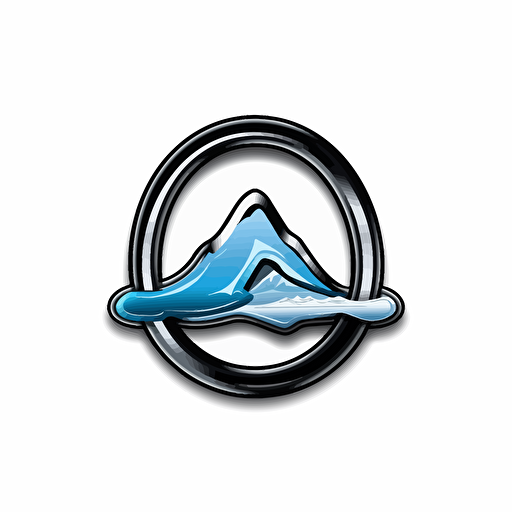 carabiner logo, snowy mountain, black to ice blue, vector white background