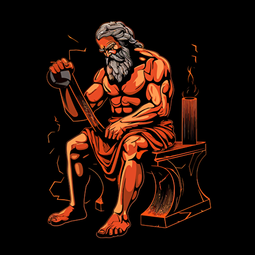 Hephaestus forging, minimalistic, vector, on a black background