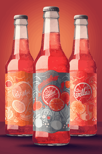a colorful 2D vector label , flavor strawberry-orange-marshmallow soda, targeting teenagers, illustrations of Orange and strawberry, abstract and colorful shapes. Incorporate bubbles desing to emphasize the drink's bubbly texture.