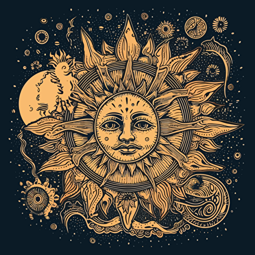 Boho sun and moon. Vector magic illustration with celestial symbols, bogo style