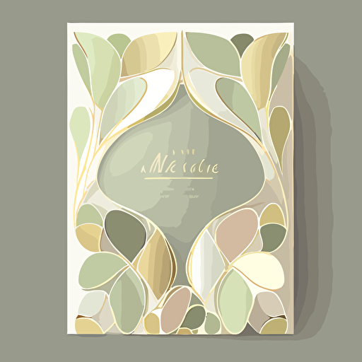 wedding booklet design. Stained glass petal art front page. Muted colors. Light green, gold, white. Minimalistic. Flat vector illustration.