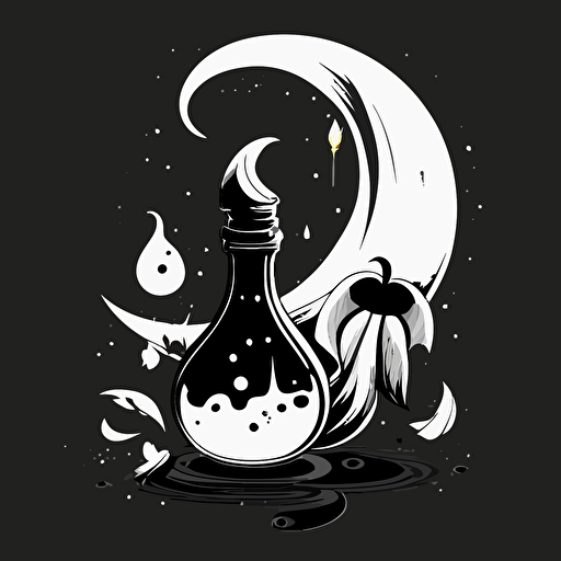 Black and WHite vector illustration of magic potion and magic banana