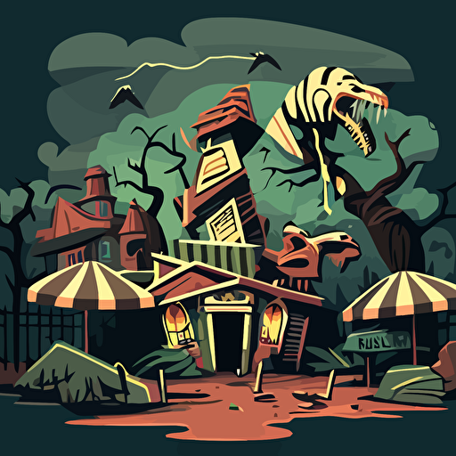 cartoon vector image of a Zoo that has been destoryed by a tornado and storm