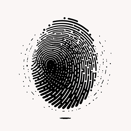 a futuristic simple iconic logo of a fingerprint made of circuitry, black vector on white background.