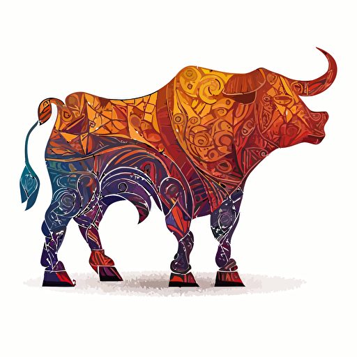 San fermin bull, tiled, cartoon like, burning man style, colorfull, vector art, white background