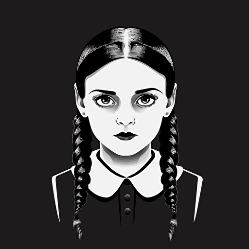 Wednesday Addams pigtails simple vector logo, black and white, high quality
