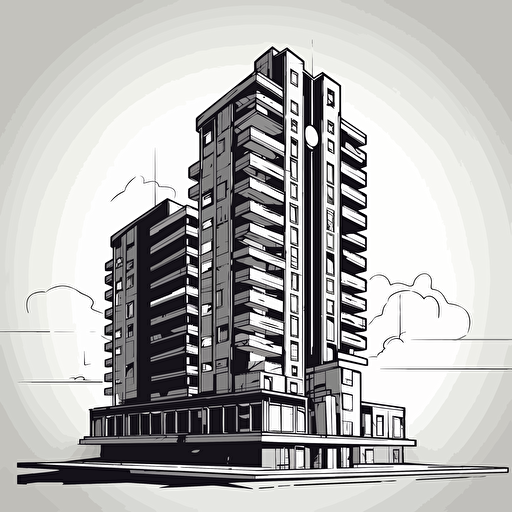 highrise building vector, 2 tone, black and white, blcok of flats
